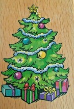 StampCraft Rubber Stamp Decorated Christmas Tree with Garland Gifts Card Making - $6.99