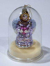 GLITTERY GLASS BLONDE PINK ANGEL WITH RED HEART 4.5&quot; CHRISTMAS  ORNAMENT... - $10.88
