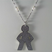 925 RHODIUM SILVER NECKLACE WITH FW WHITE PEARLS AND BABY BOY PENDANT 18.90 IN image 2