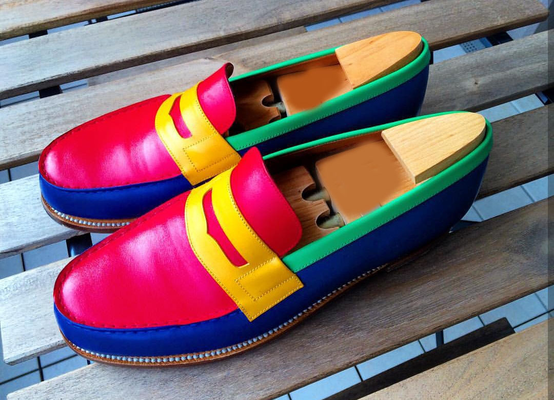 NEW  Handmade Mens New Multi Color Shoes, Mens Leather Loafer Slip On Moccasins