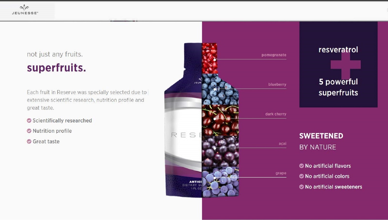 Resveratrol Jeunesse Reserve Supplement Antioxidant Fruit Blend 30