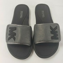 MICHAEL KORS MK Women's Mirror Metallic Slide Sandal Black Silver Gray Size 5  - $44.50