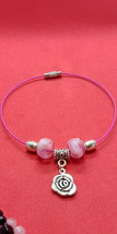 Original Hot Pink Memory Wire Bracelet With Lovely Silver Rose Charm - $9.99