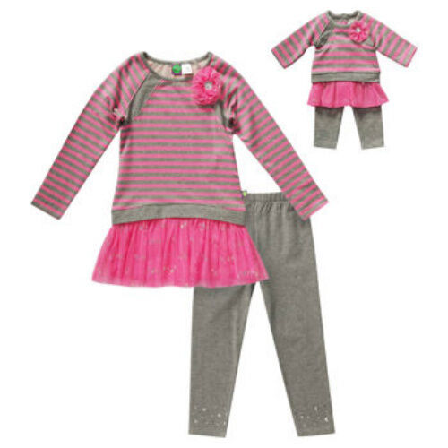 Primary image for Girl 12 and 18" Doll Matching Striped Tutu Dress Legging Outfit ft American Girl
