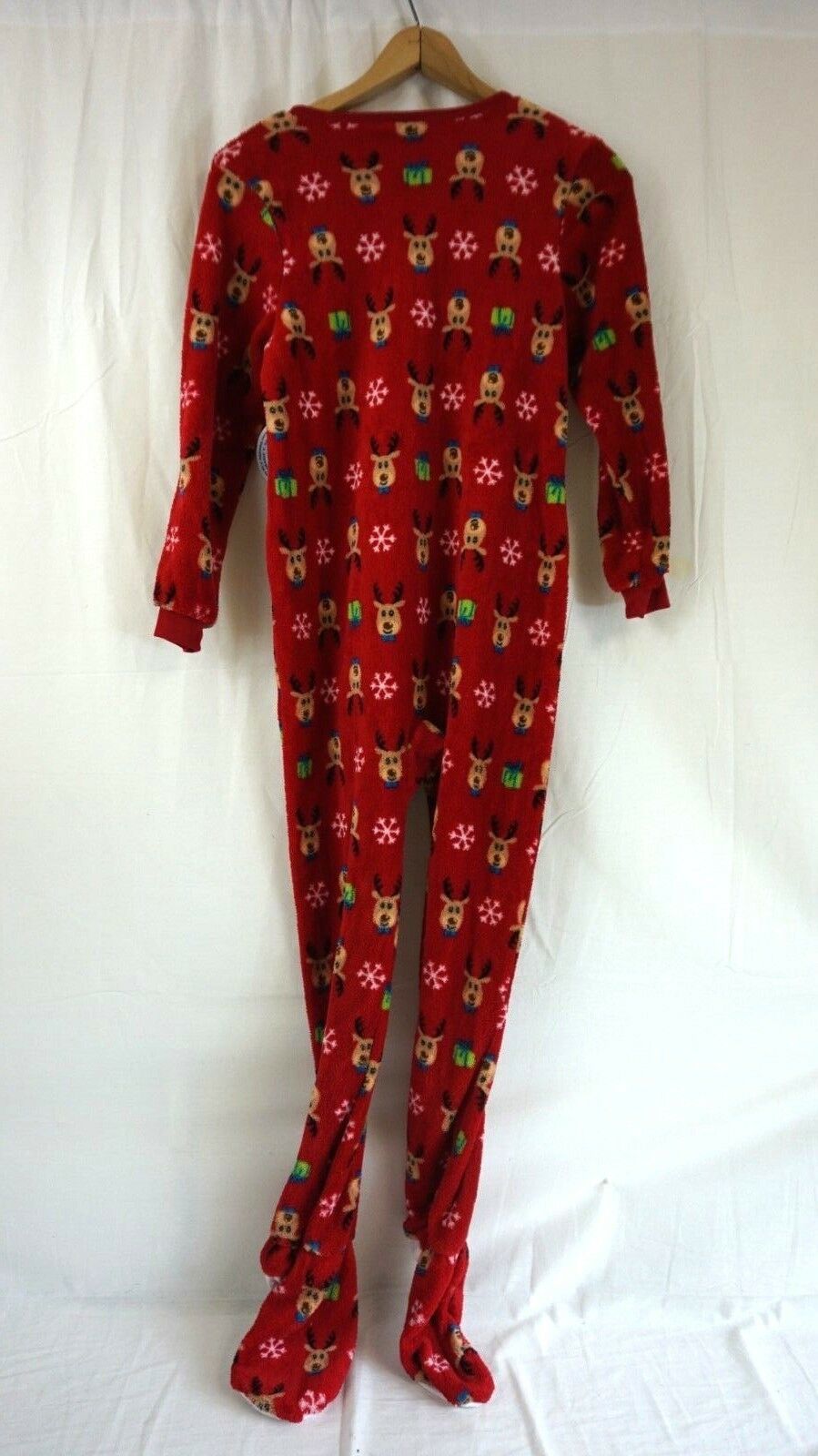 Macy's Kids Red Reindeer Holiday Zip Up Fleece Footed Pajamas 4/5, 10/