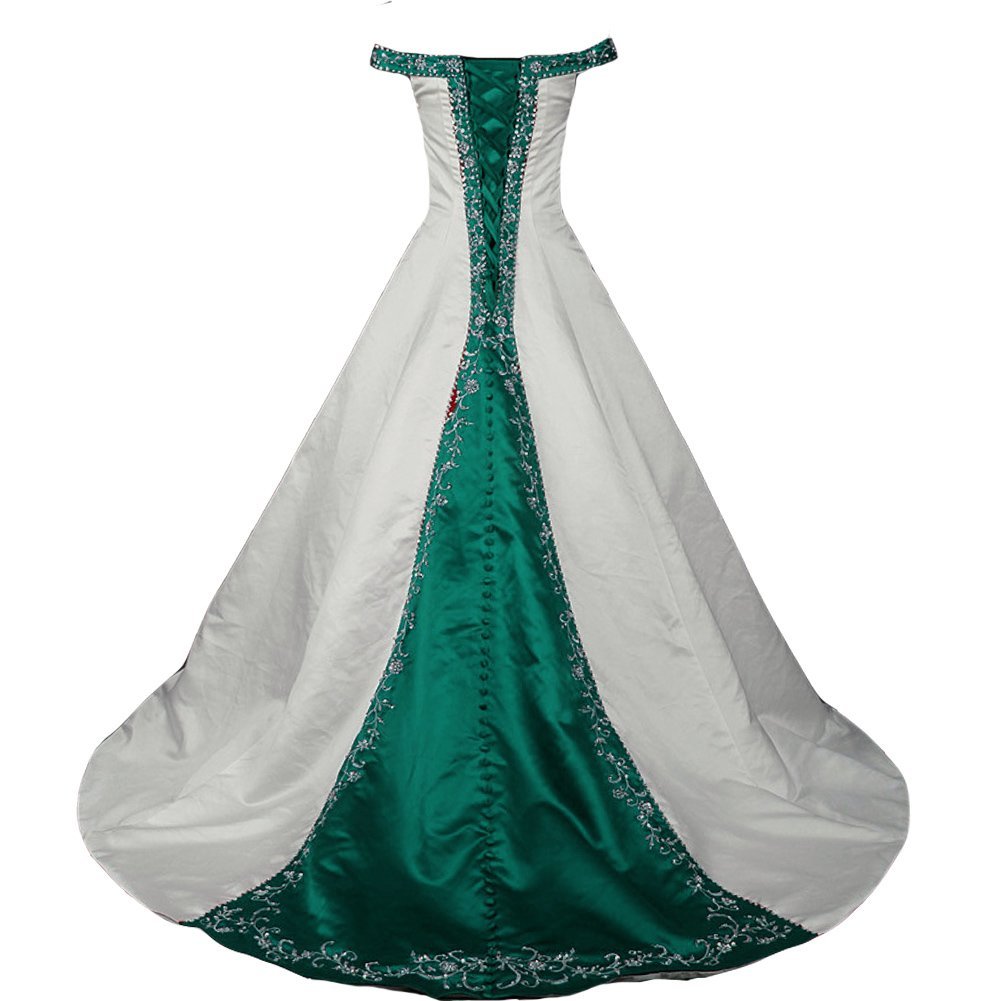 Kivary White and Turquoise Green Beaded A Line Embroidery Wedding Dresses Custom