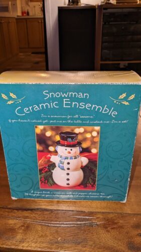 Vintage Hallmark Snowman Ceramic Ensemble New Sugar Bowl Creamer Salt & Pepper  - $21.77