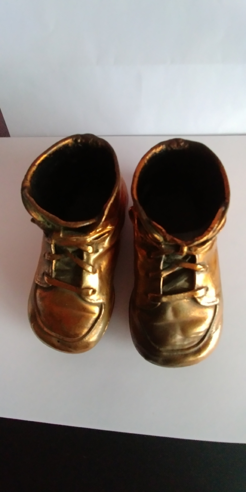 Vintage Bronze Dipped Baby Shoes Plated Metal with Laces Sculptures