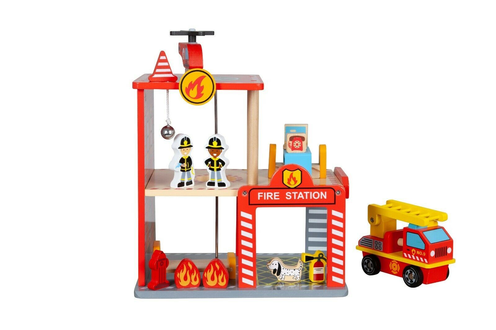 fire station wooden toy set