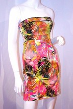 H&amp;M 2012 Neon Pink Palm TROPICAL Strapless ZIP Fitted DRESS Caribbean 4 ... - $39.97