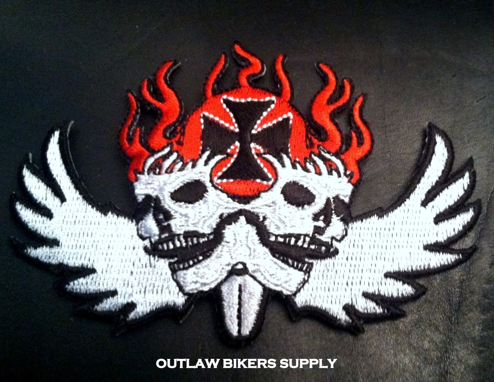 FLAMING WINDED SKULLS WITH IRON CROSS BIKER PATCH Patches
