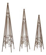 Trellis Set of 3 Obelisk Design Metal Rustic Brown Geometric  26&quot; to 34&quot;... - $178.19