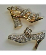 Signed BARBARA MANDRELL 2 Paved Clear Rhinestone High Heel Shoe Brooches - $35.00
