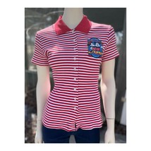 Disney Store Striped Polo Tee Shirt Red Cream Sz M Mickey Mouse - $39.60