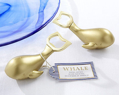 1 Antique Gold Whale Bottle Opener Wedding Favor Beach Nautical Party Gift - $6.81