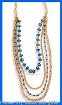 Necklace Sparkling Metallic Multi Strand Neckllace Goldtone Blue-Green New Boxed - $19.75