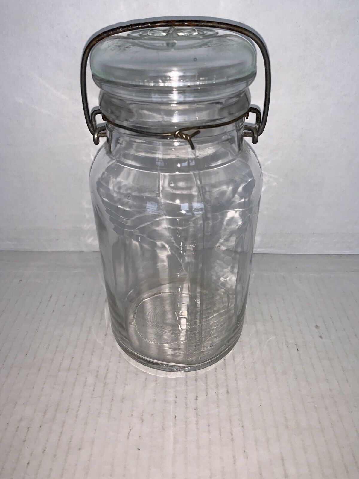 Vintage HAZEL ATLAS MASON CLEAR Quart Canning Jar W/ Wire Closure #12 ...