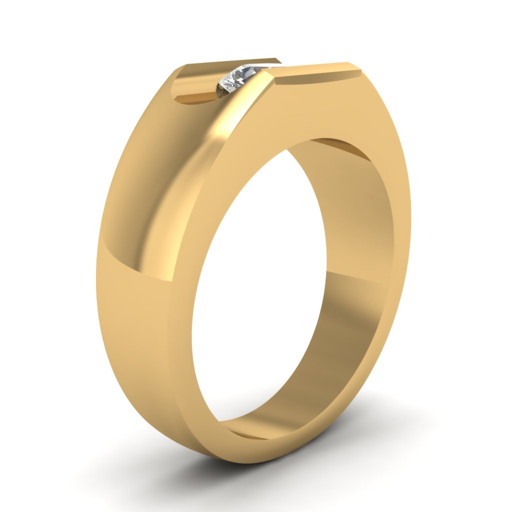 Mens Contemporary Curve Ring W 0 25 Ct Simulated Diamond 14K Yellow