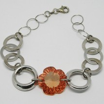 925 STERLING SILVER BRACELET BIG ORANGE FACETED FLOWER, DAISY, WORKED CIRCLES image 1