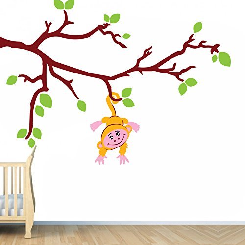 Primary image for (63'' x 45'') Vinyl Wall Kids Decal Monkey on Tree Branch with Leafs / Art Home 