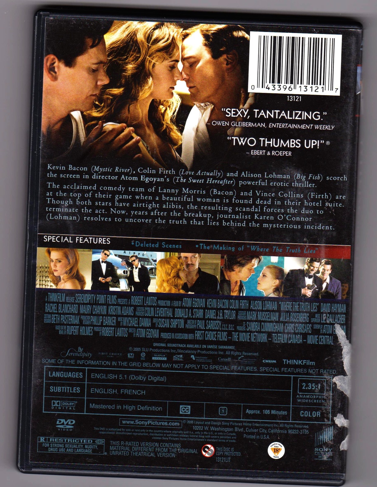 Where The Truth Lies (dvd) Kevin Bacon/Colin Firth/Alison Lohman - DVD