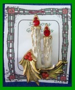 Christmas PIN #0251 Double Candle &amp; Holly w/Red Berries Goldtone HOLIDAY... - $14.80