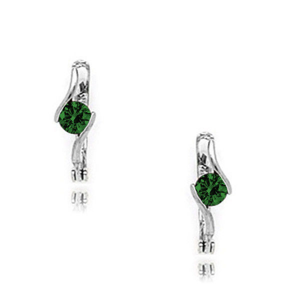 14k White Gold 12 Month Birthstone Round Emerald Sapphire Leverback Earrings