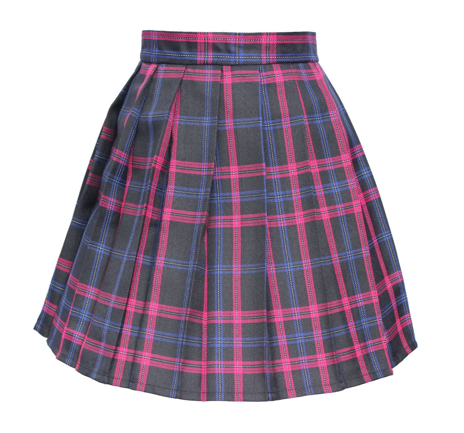 Women`s high waisted plaid short Sexy A line Skirts costumes (L,Black mixed c...