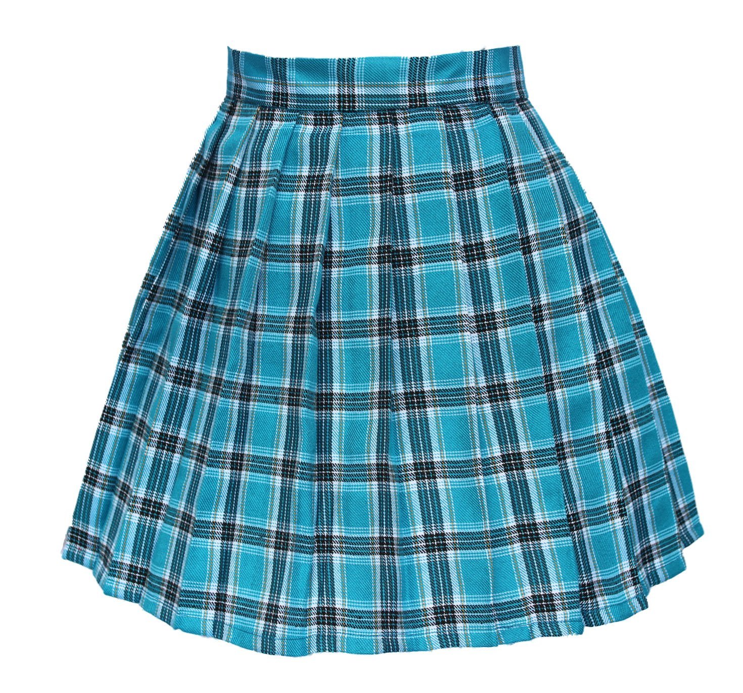Women`s high waisted plaid short Sexy A line Skirts costumes (Small, Blue mix...