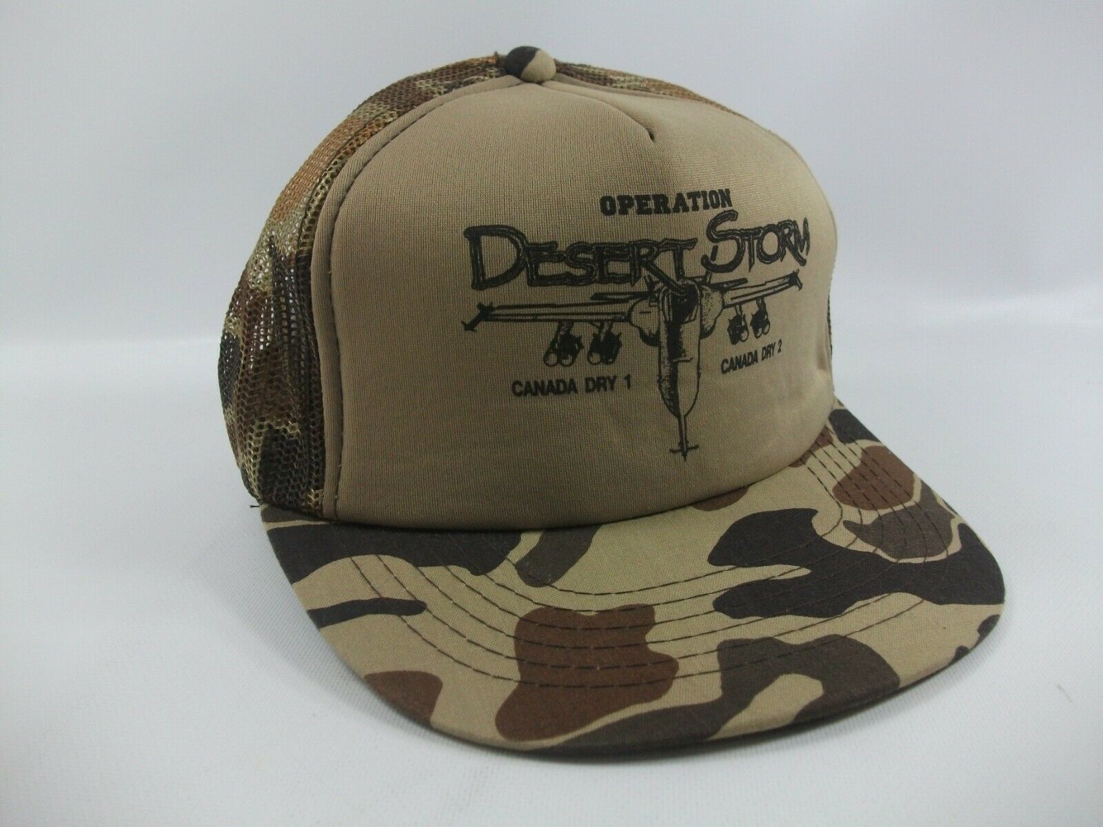 Operation Desert Storm Canada Dry Hat Vintage Camo Snapback Trucker Cap