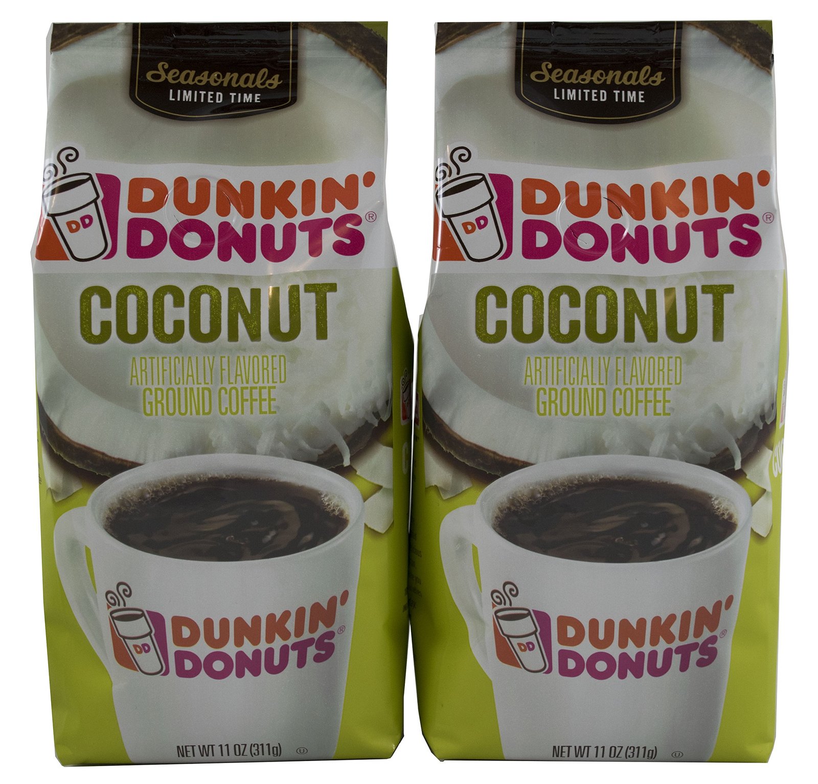 Dunkin' Donuts Coconut Flavored Ground Coffee, 11 Ounce Bag (Pack of 2