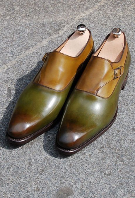 New Handmade men's leather two color monk strap shoes custom shoes, monk