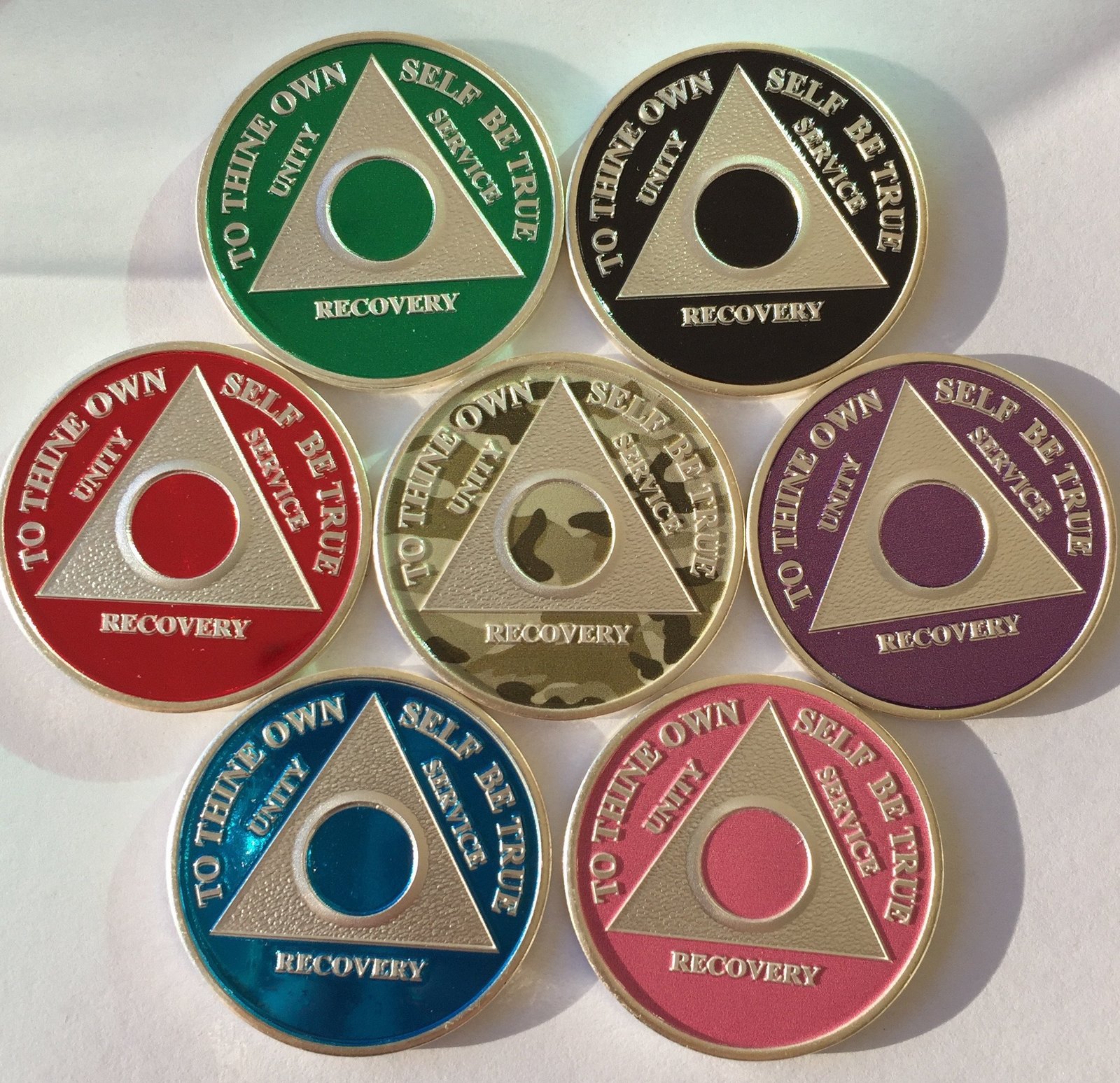 6 Month AA Medallion Color Chip Silver Plated Purple Blue Black Red Camo Pink...
