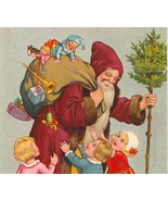 U/S M. Flatscher Santa Claus in Purple With Children Vintage Christmas P... - $65.00