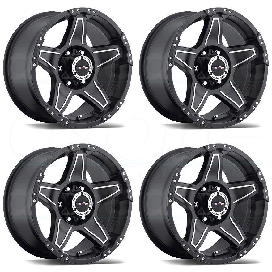 18x9 Vision 395 Wizard 8x170 18 Black Machined Wheels Rims Set(4) - Wheels