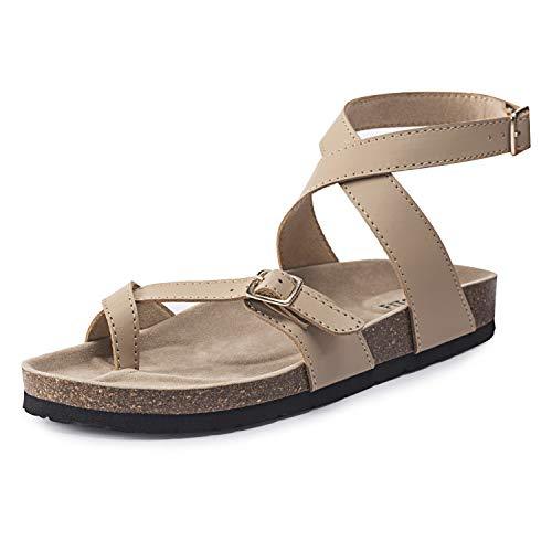 FITORY Womens Flat Sandals Toe Loop Cork Thong with Ankle Strap Comfort Outdoor - Sandals & Flip 