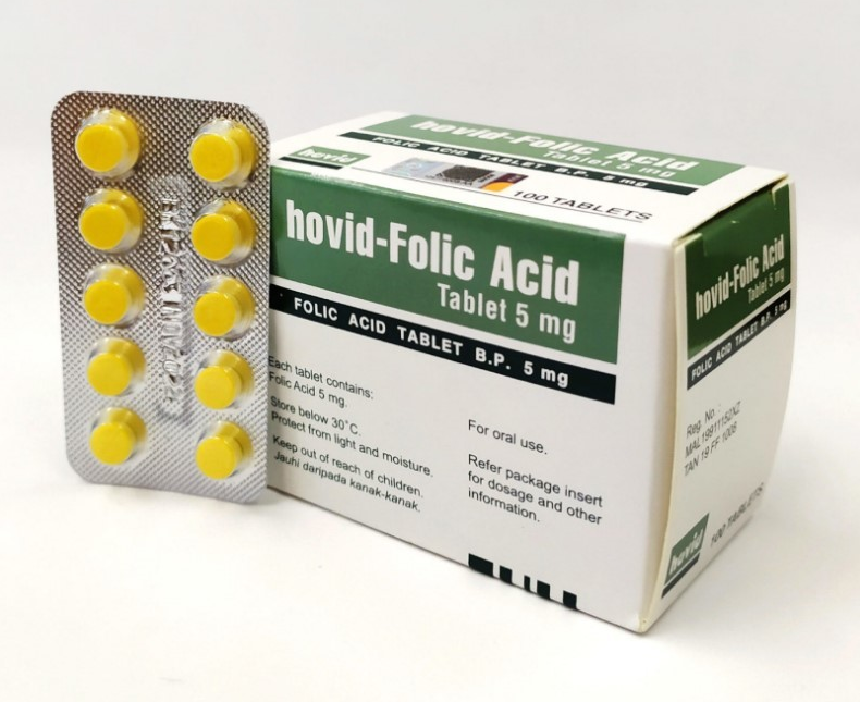 10 Boxes Hovid Folic Acid 5mg (100 uncoated tablets per boxes) Expedite Shipping - $99.90
