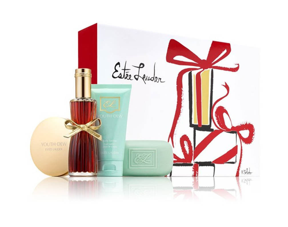 4 PC ESTEE LAUDER YOUTH DEW PERFUME BODY LOTION POWDER BATH SOAP GIFT