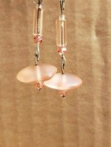 Hand Crafted Artisan Dangle Drop Earrings Pink Beads Beaded - $7.92