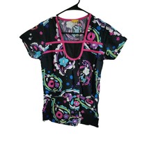 Wink Scrubs Womens Scrub Top Sz XS Black Paisley Uniform - $12.19