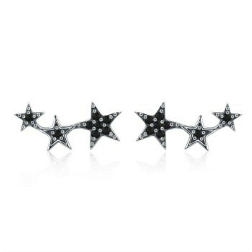 925 Sterling Silver Dangle CZ Star Small Hoop Huggie Stud Earrings Gift Box PE38
