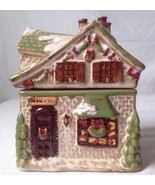Olde Towne Inn Small Cookie Jar Canister Christmas Village House Iridescent - $19.95