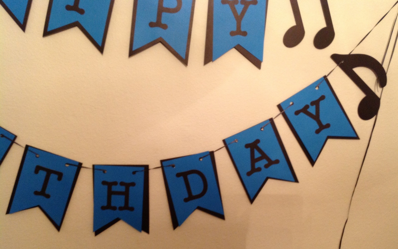 Happy Birthday Banner Blue black Party Decor musical notes Handmade New