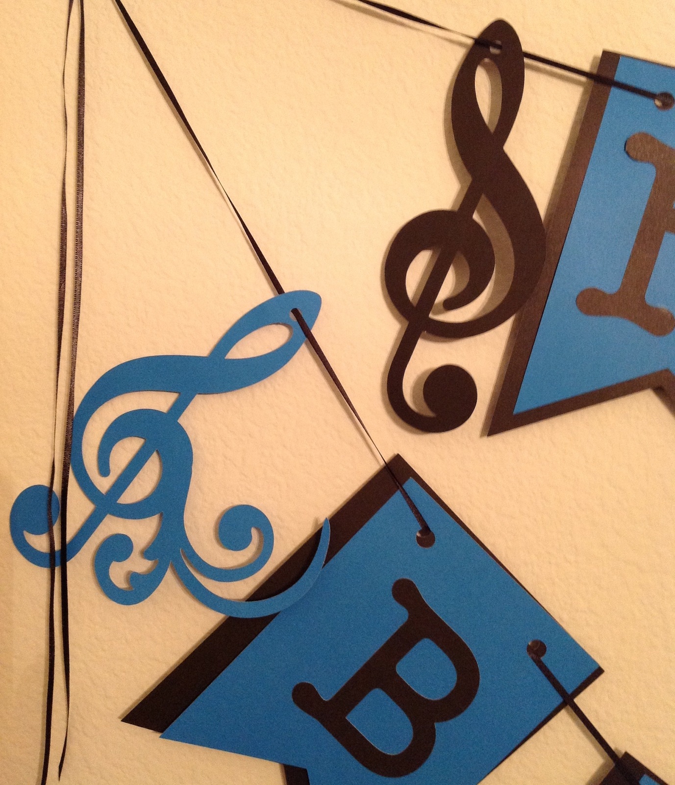 Happy Birthday Banner Blue black Party Decor musical notes Handmade New