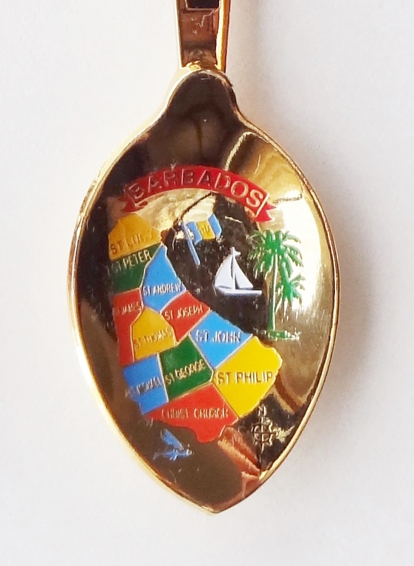 Collector Souvenir Spoon Barbados Flying Fish Map Bowl Colorful Spoons