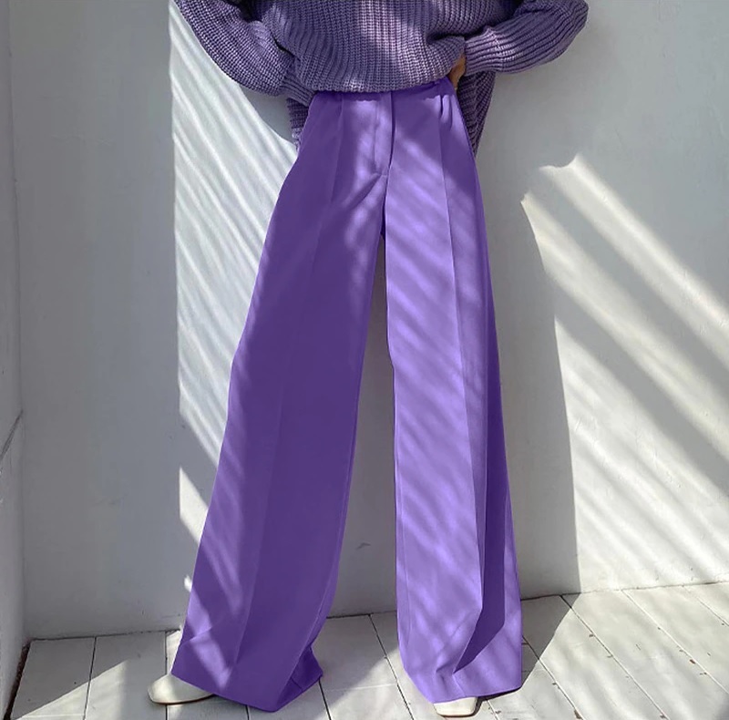 New purple high waisted wide leg long flare women trousers female pants
