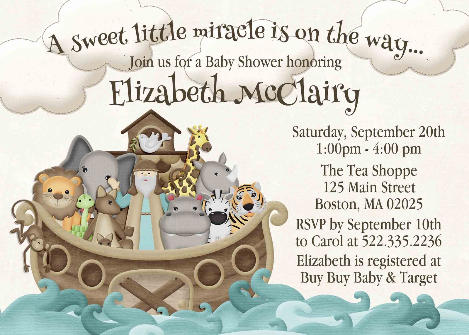 Noah s Ark Baby Shower Invitation Personalized 1st Birthday Custom 