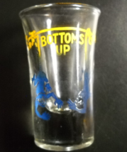 Bottoms Up Shot Glass Blue Monkeys Hanging From Yellow Print Flared Clea... - $9.99