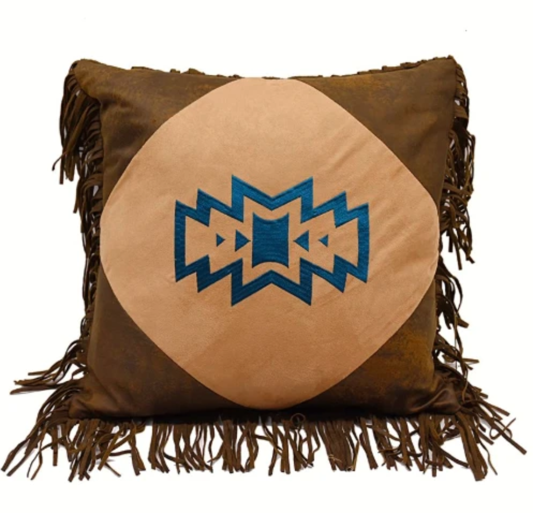 Cowgirl Kim Native American Faux Leather Pillow - Pillows