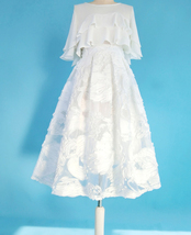 Women White Flower Midi Skirt Outfit Summer High Waisted Floral Party Skirts image 4